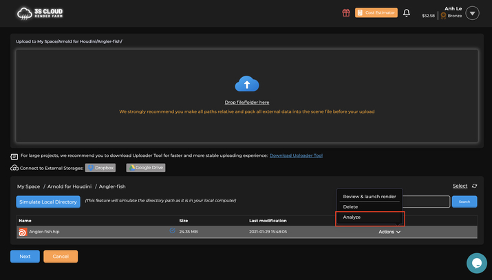 Analyze scene files