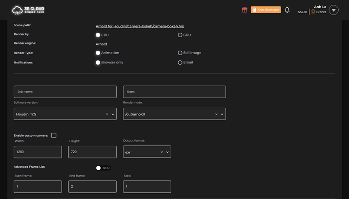 Select render settings