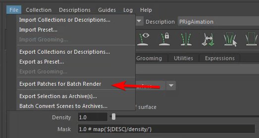 Maya Xgen - Step 2 to Export Patches to Batch Render